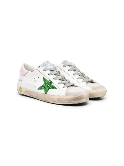 Golden Goose Kids' Super Star Leather Upper Nand Heel Suede Toe Glitt In White