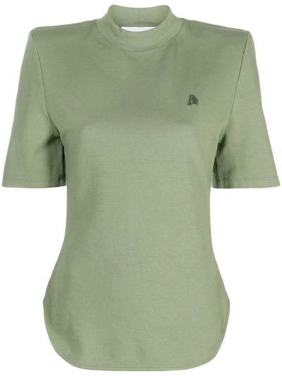 Attico Shoulder Padded Cotton T-shirt In Field Green