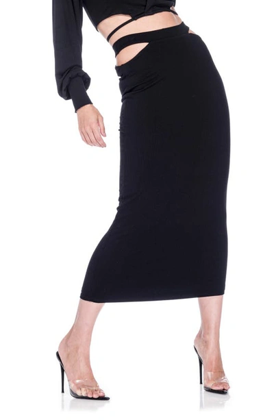 Afrm Hartford High Waist Rib Midi Skirt In Noir