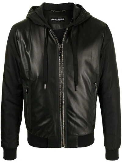 Dolce & Gabbana Leather Panelled Hooded Jacket In Black