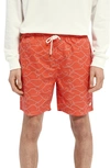 Scotch & Soda Mid-length Recycled Polyester Swim Short In Red
