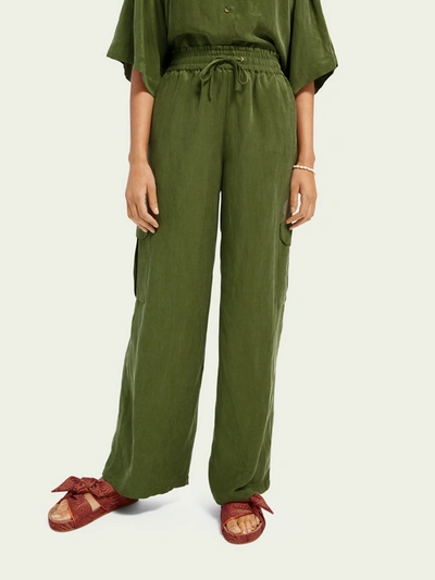 Scotch & Soda Wide-leg Mid-rise Cargo Trousers In Green