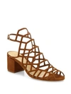 Schutz Bollie Suede Caged Block Heel Sandals In Saddle