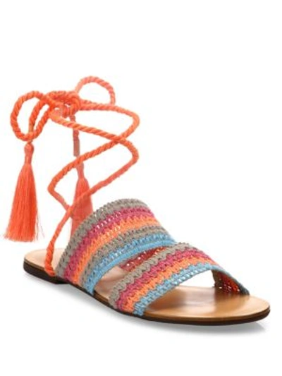 Schutz Zendy Crochet Ankle-wrap Slides In Multi
