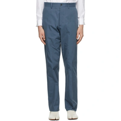 Maison Margiela Men's High-waist Poplin Chino Pants In Blue