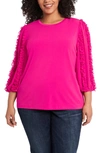 Cece Ruffle Sleeve Knit Top In Aurora Pink