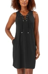 Tommy Bahama Colorblock Lace-up Cover-up Dress In Black