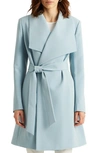 Lauren Ralph Lauren Belted Drape Front Coat In Dusty Blue