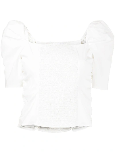 Frame Betty Stretch-silk Ruched Puff-sleeve Top In Off White