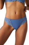 Simone Perele Caresse Lace-side Cheeky Tanga In Dusk