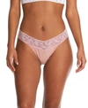 Hanky Panky Women's Cotton With Printed Lace Trim Original Rise Thong In Feline Fine