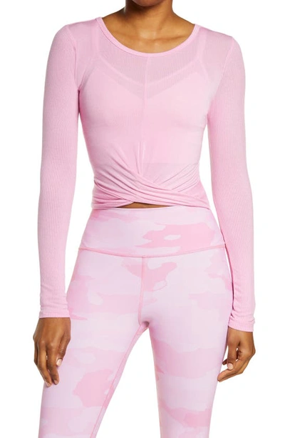 Alo Yoga Cross-front Long-sleeve Crop Top In Parisian Pink