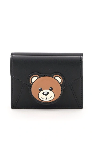 Moschino Teddy Bear Compact Wallet In Black
