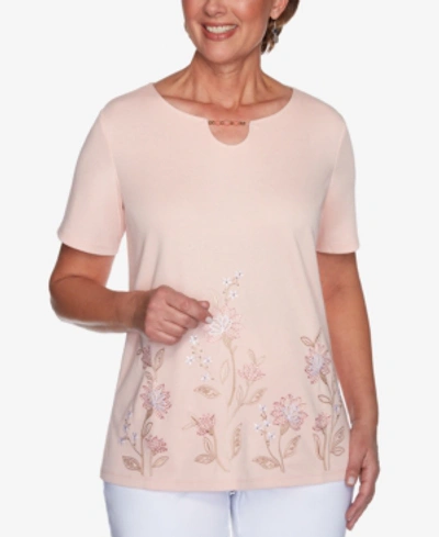 Alfred Dunner Women's Missy Springtime In Paris Floral Embroidery Top In Apricot