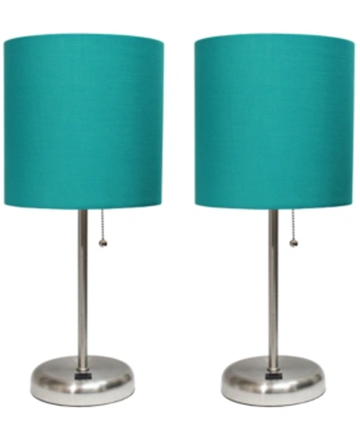 All The Rages Stick Lamp With Usb Charging Port And Fabric Shade 2 Pack Set In Green