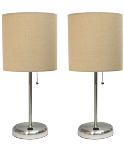 All The Rages Stick Lamp With Usb Charging Port And Fabric Shade 2 Pack Set In Beige