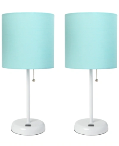 All The Rages Stick Lamp With Usb Charging Port And Fabric Shade 2 Pack Set In Aqua