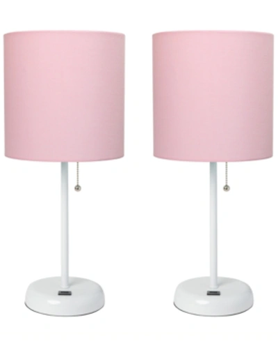 All The Rages Stick Lamp With Usb Charging Port And Fabric Shade 2 Pack Set In Pink