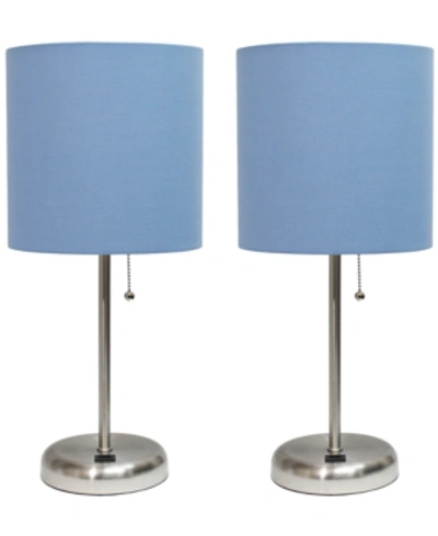 All The Rages Stick Lamp With Usb Charging Port And Fabric Shade 2 Pack Set In Blue