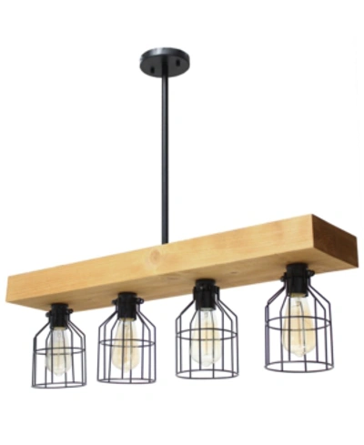 All The Rages 4 Light Farmhouse Beam Pendant, Restored Wood In Medium Brown