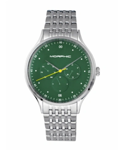 Morphic M65 Series, Green Face, Silver Bracelet Watch W/day/date, 42mm In Green,silver Tone