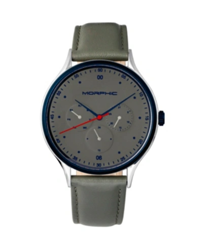 Morphic M65 Series, Grey Leather Band Watch W/day/date, 42mm In Black / Blue / Grey