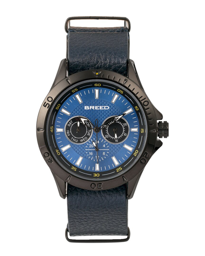Breed Quartz Dixon Blue Genuine Leather Watches 43mm In Black / Blue