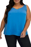 Maree Pour Toi Women's Plus Size Double V Neck Silk Tank In Blue