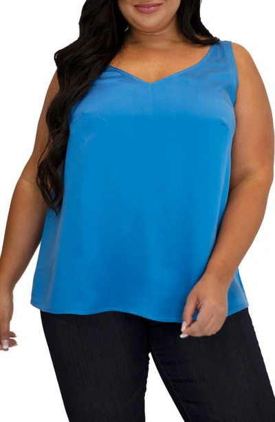 Maree Pour Toi Women's Plus Size Double V Neck Silk Tank In Blue