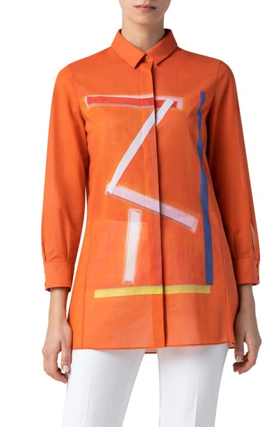 Akris Voile Zion-print Sheer Tunic Blouse In Orange Pattern