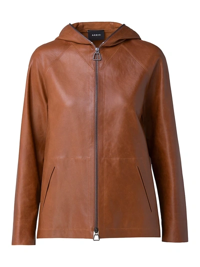 Akris Women's Hooded Leather Zip-front Jacket In Dark Beige
