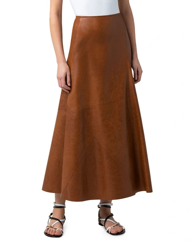 Akris Flared Leather Godet Skirt In Dark Beige