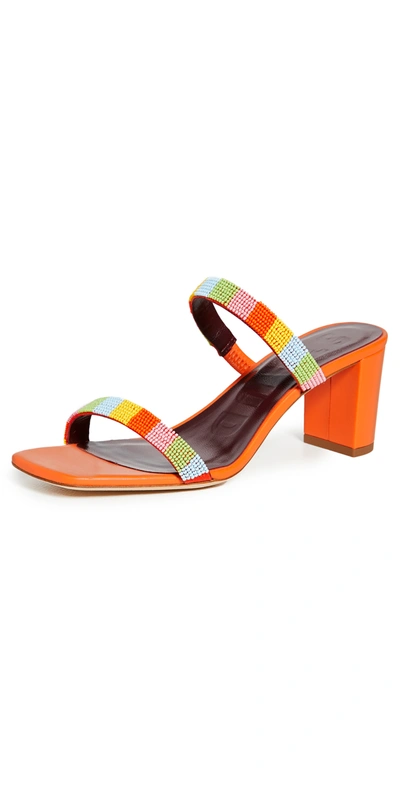 Staud Orange Frankie Sandals With Multicolour Beads In Multicolor