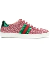 Gucci New Ace Striped Glitter Sneakers In Pink