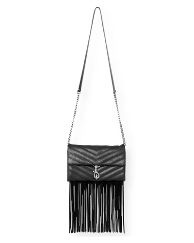 Rebecca Minkoff Edie Quilted Fringe Crossbody Wallet On Chain In Black