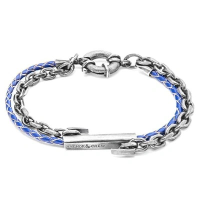 Anchor & Crew Royal Blue Belfast Silver & Braided Leather Bracelet