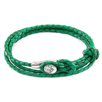 Anchor & Crew Fern Green Dundee Silver & Braided Leather Bracelet