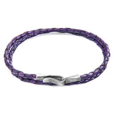 Anchor & Crew Grape Purple Liverpool Silver & Braided Leather Bracelet