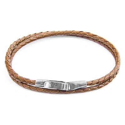 Anchor & Crew Light Brown Liverpool Silver & Braided Leather Bracelet