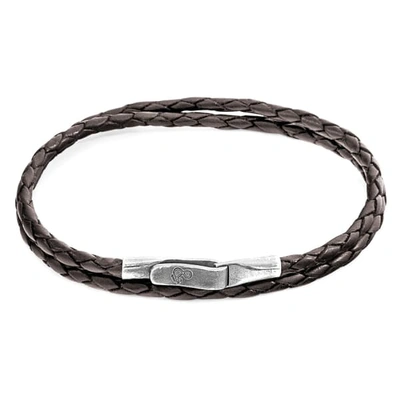 Anchor & Crew Dark Brown Liverpool Silver & Braided Leather Bracelet