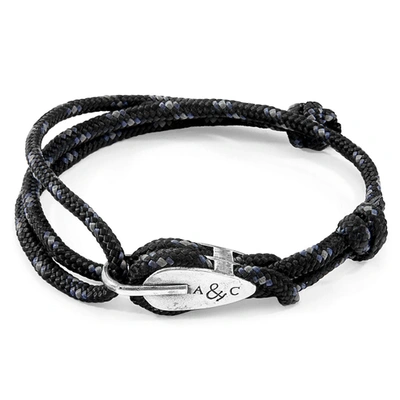 Anchor & Crew Black Tyne Silver And Rope Bracelet