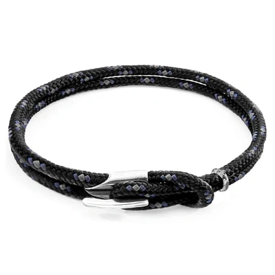 Anchor & Crew Black Padstow Silver & Rope Bracelet