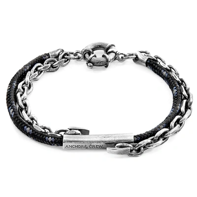 Anchor & Crew Black Belfast Silver And Rope Bracelet