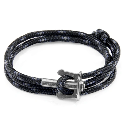 Anchor & Crew Black Union Anchor Silver And Rope Bracelet