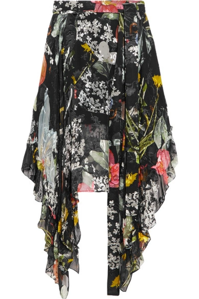 Preen By Thornton Bregazzi Alanis Asymmetric Printed Devoré Silk-blend Chiffon Skirt In Black Multi