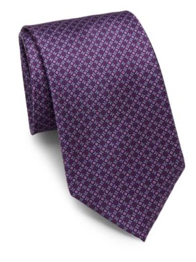 Brioni Floral & Square Silk Tie In Purple