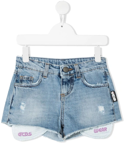 Gcds Kids' Blue Cotton Denim Shorts