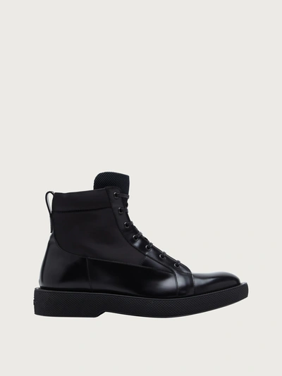 Salvatore Ferragamo Mens Black Leather Combat Boot
