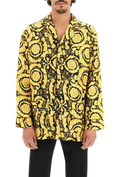 Versace Baroque Pattern-print Silk Pyjama Shirt In Multicolore