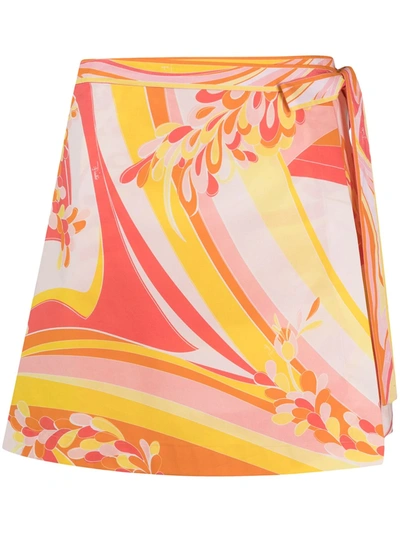 Emilio Pucci Lilly-print Cotton-poplin Mini Wrap Skirt In Orange